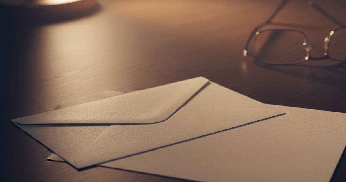 Plain official envelope on a desk under a lamp