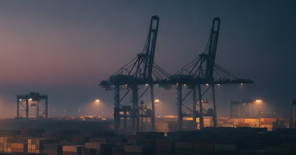 Container terminal at blue hour